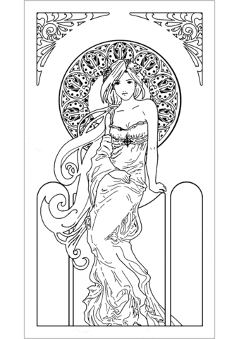 Art Nouveau Girl Coloring Page